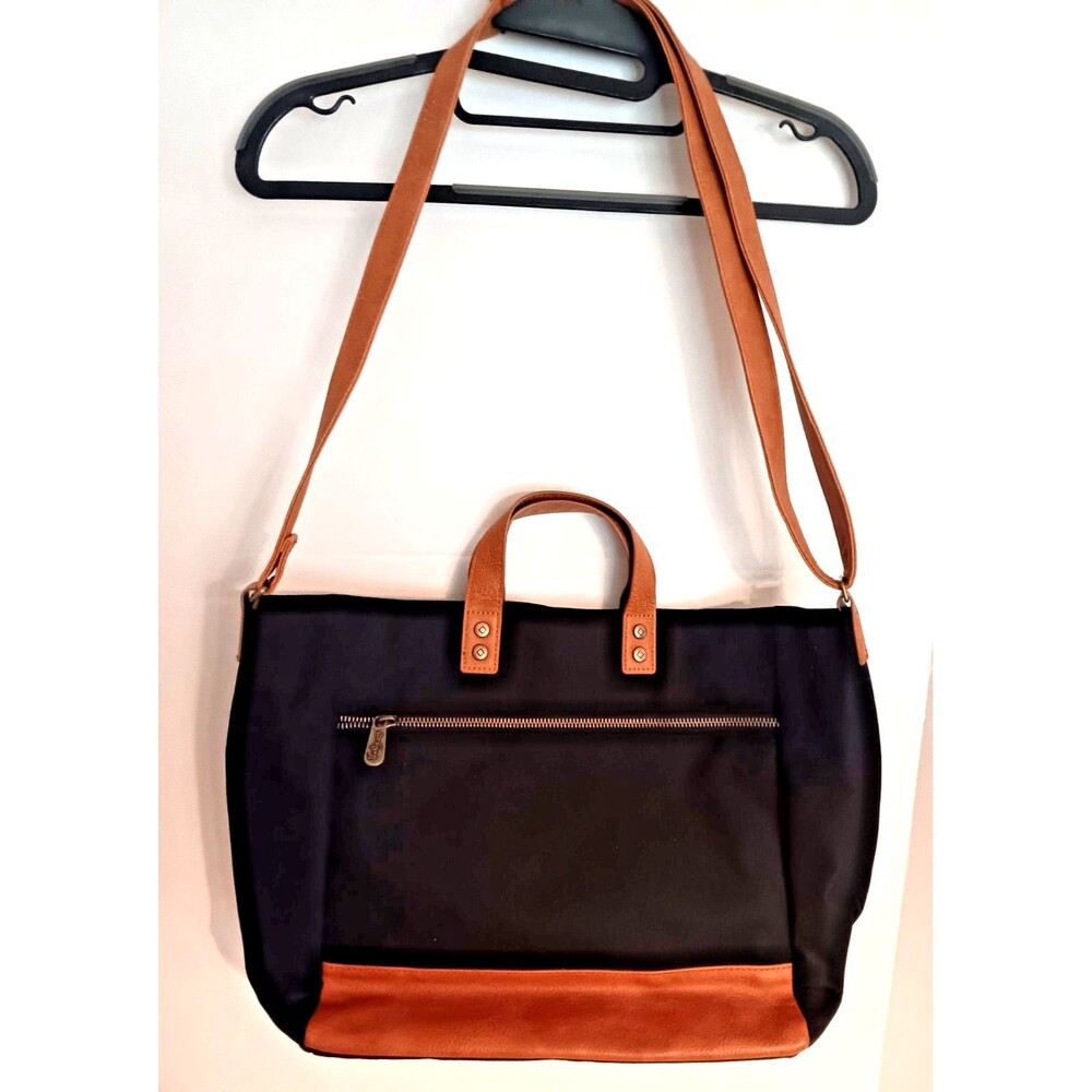 Thirty One Step Up Tote Bag Crossbody Purse Black And Brown Canvas